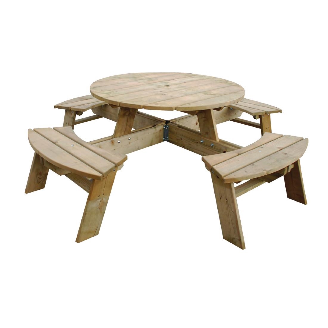 Rowlinson ronde houten picknicktafel 200(Ø)cm